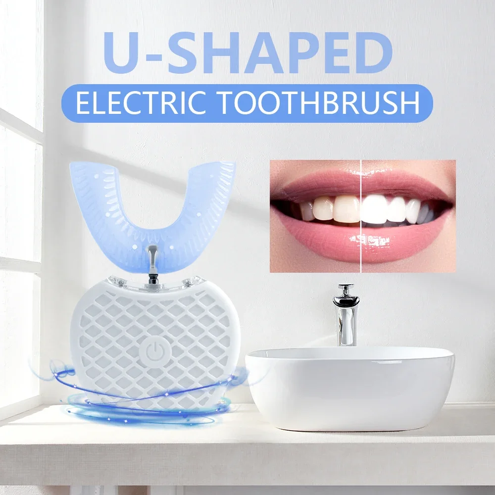 Teeth Whitening With Blue Light - 초음파 전동 칫솔 성인용, 자동 U자형
