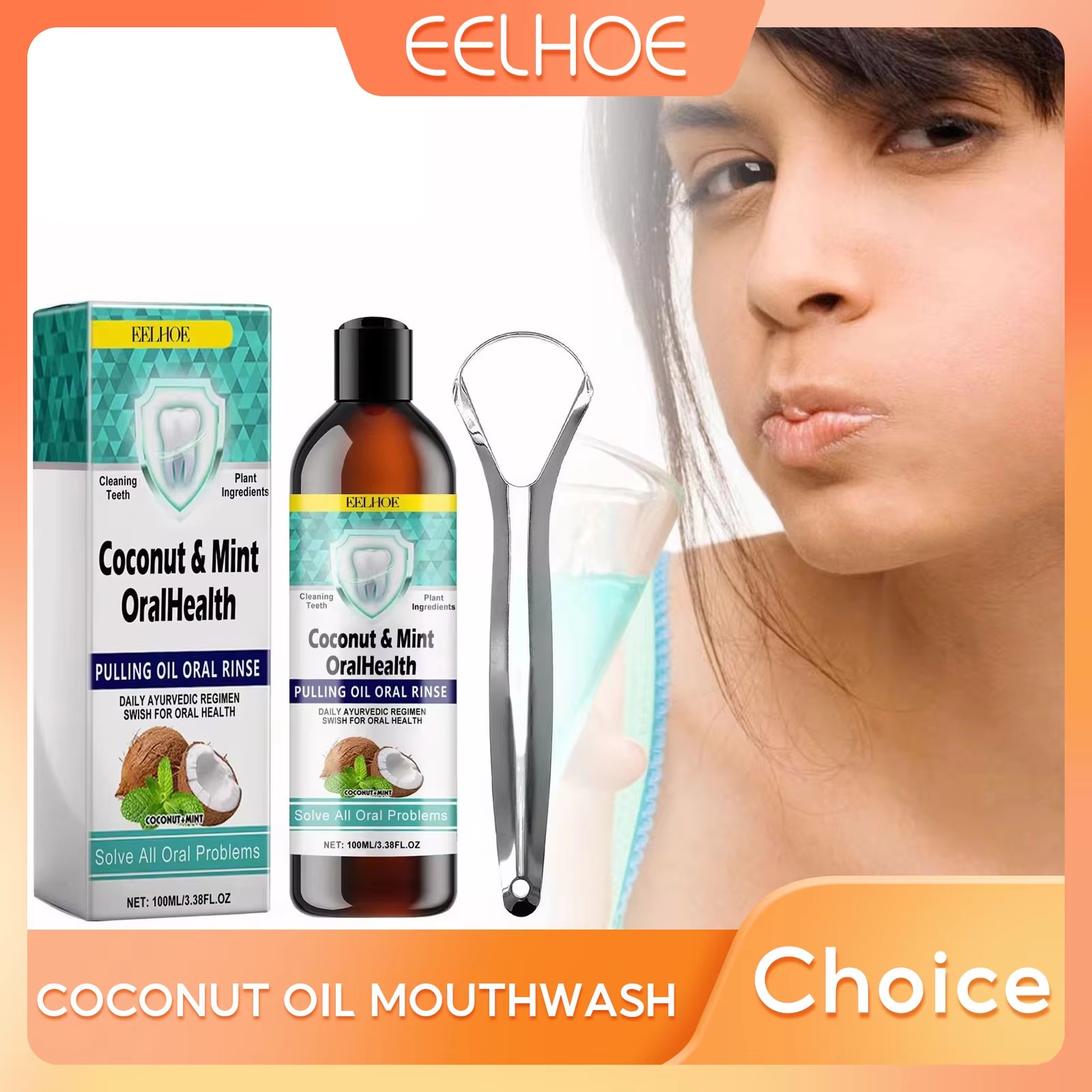 Teeth Whitening Oil Pulling - EELHOE 민트 코코넛 오일 구강 세척제