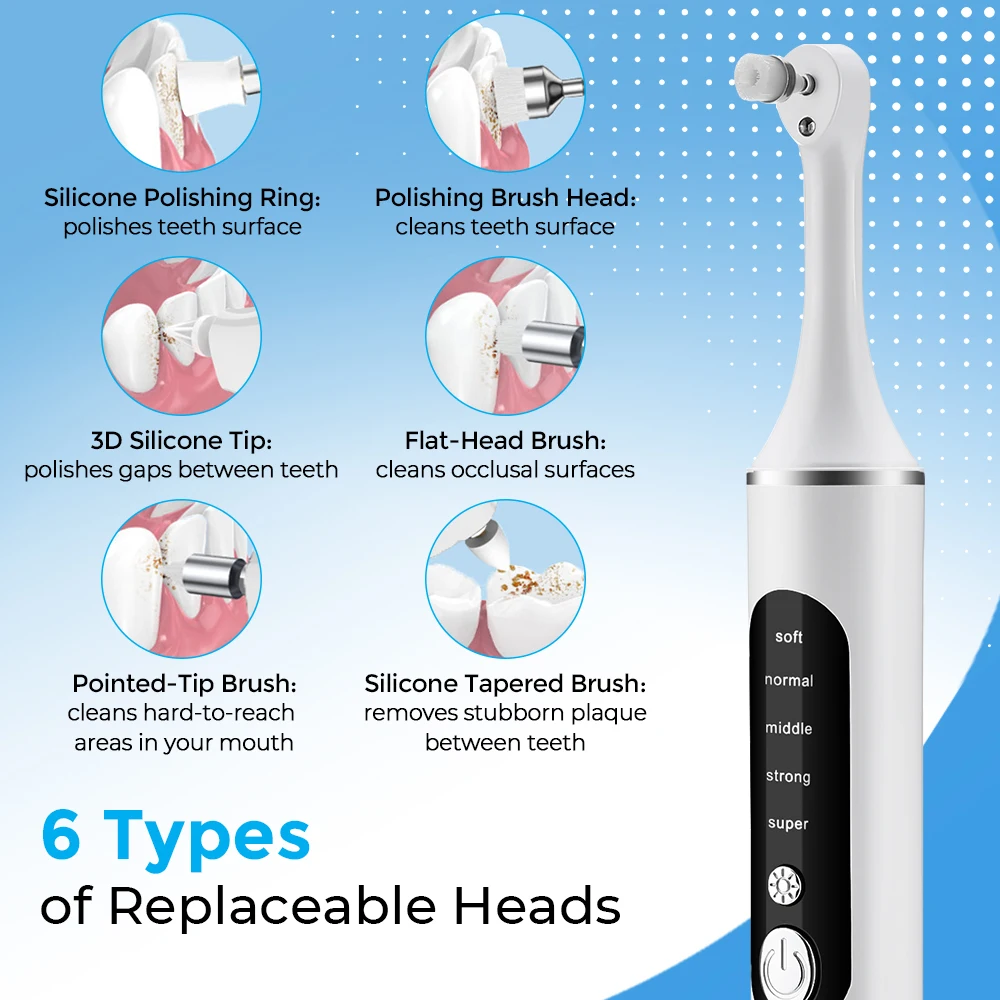 전동 치아 광택기 치아 미백 클리너 6개 브러시 헤드  - Teeth Whitening Toothbrush 리뷰 및 가격