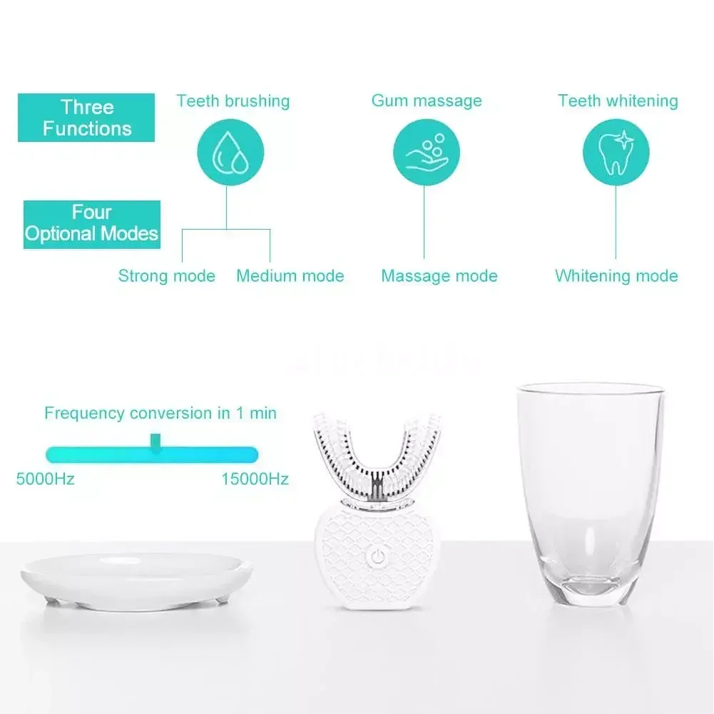 초음파 전동 칫솔 성인용, 자동 U자형 풀 마우스 36 - Teeth Whitening With Blue Light 리뷰 및 가격
