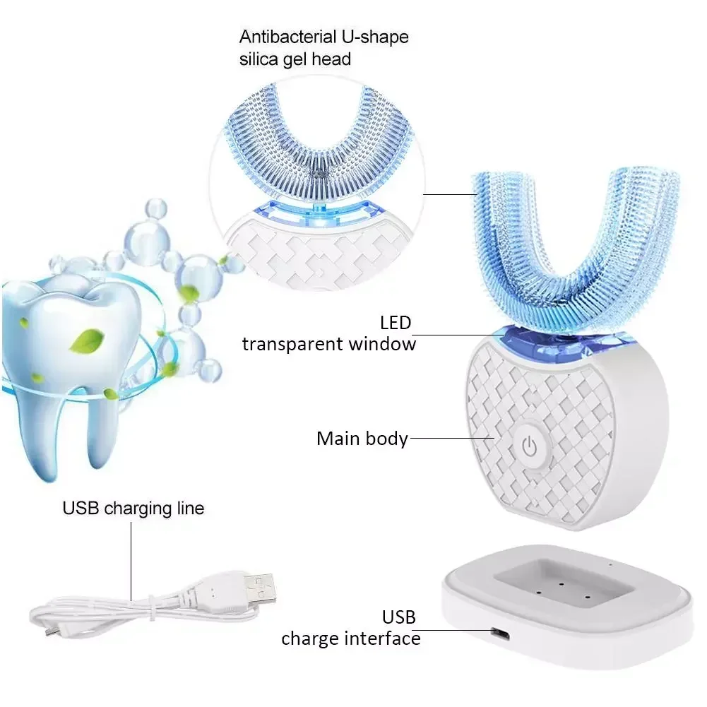 초음파 전동 칫솔 성인용, 자동 U자형 풀 마우스 36 - Teeth Whitening With Blue Light 리뷰 및 가격